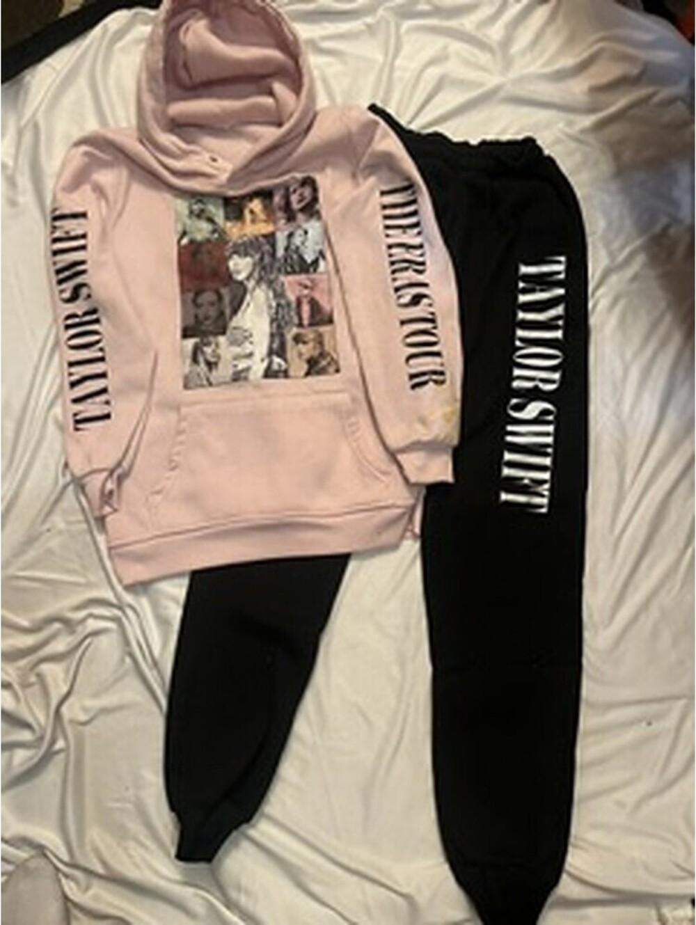 Taylor Swift Eras Tour pink hoodie and black sweatpants set